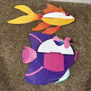 VTG Lot Of 2 Amscan Hanging Fish Goldfish Ocean Decor Honeycomb Tissue Tiki